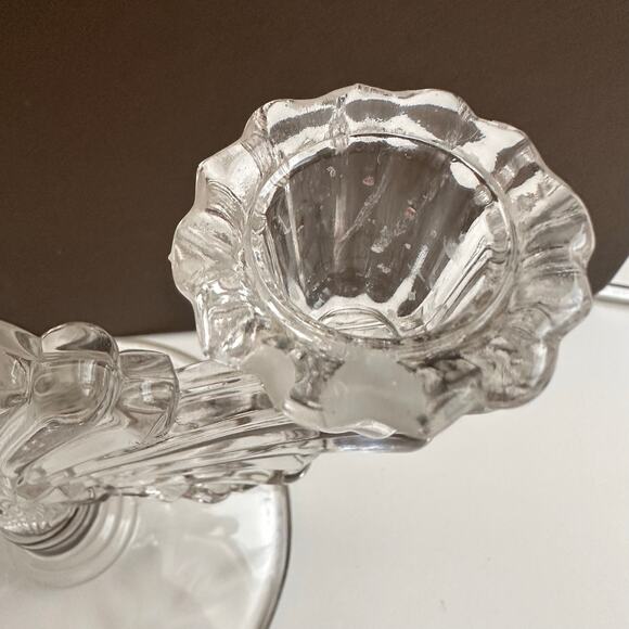 Vtg Imperial Pressed glass MCM Hollywood dual Fan two candle holder floral etch - Picture 12 of 14